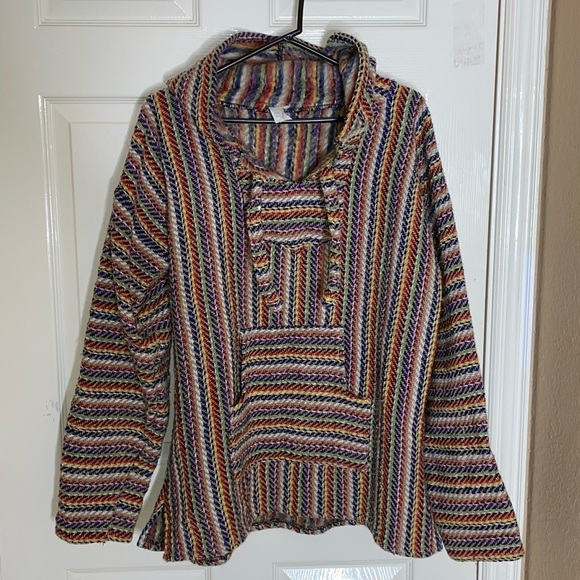 Molina Mexican Baja Hoodie Hippie Surf Poncho Sweater Size Medium Multicolor - Picture 10 of 11